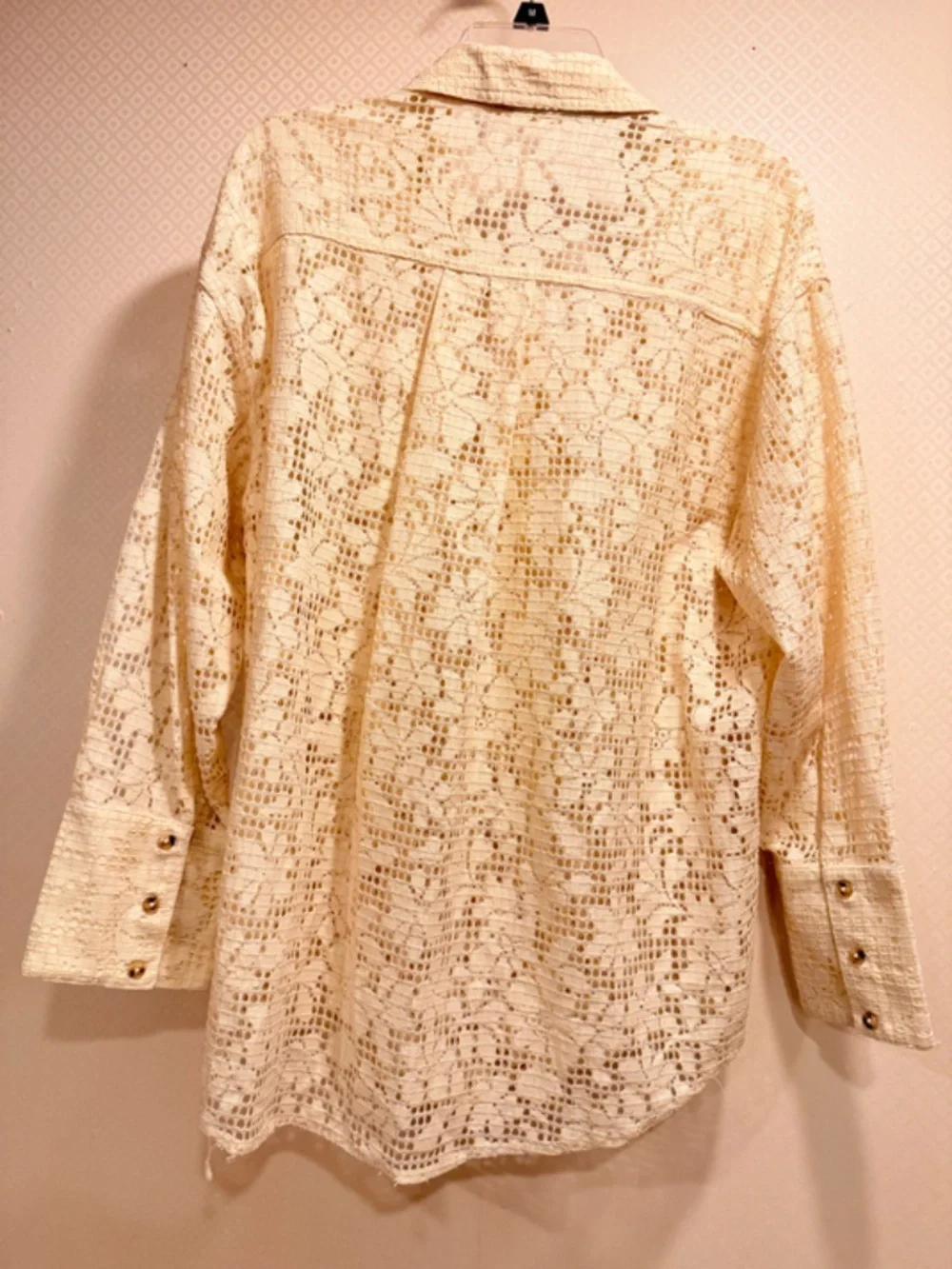 Free People Tea Lace Button Down Long Sleeve Boho Beach Summer Shirt Size Small